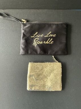 Live Love Sparkle Black Wristlet with Gold Sequin Coin Pouch